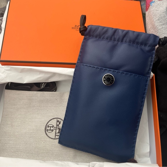 Hermes Navy Drawstring Pouch with Front Snap - Picture 1 of 4